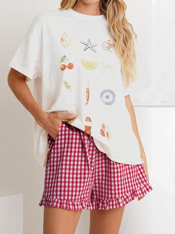 ANRABESS Women's Gingham Shorts - Ruffle Boxer Pajama Shorts with Pockets