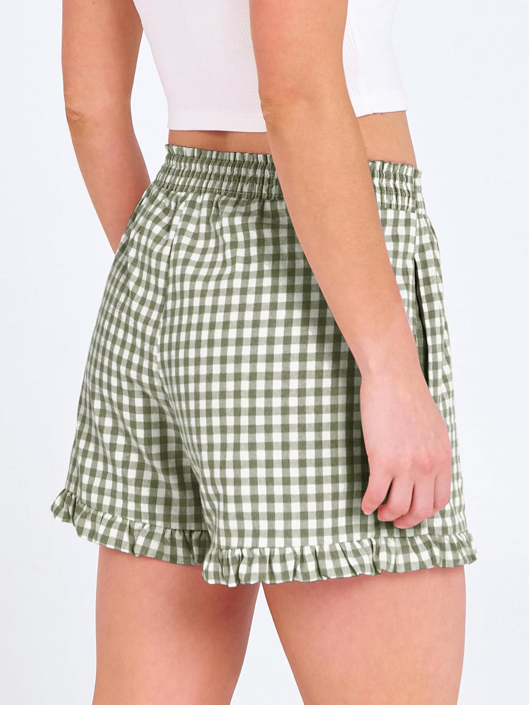 ANRABESS Women's Gingham Shorts - Ruffle Boxer Pajama Shorts with Pockets