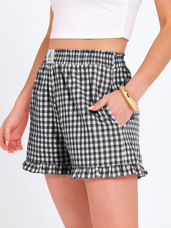 ANRABESS Women's Gingham Shorts - Ruffle Boxer Pajama Shorts with Pockets