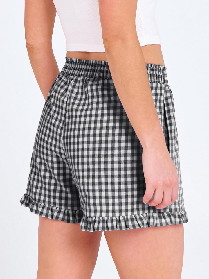 ANRABESS Women's Gingham Shorts - Ruffle Boxer Pajama Shorts with Pockets