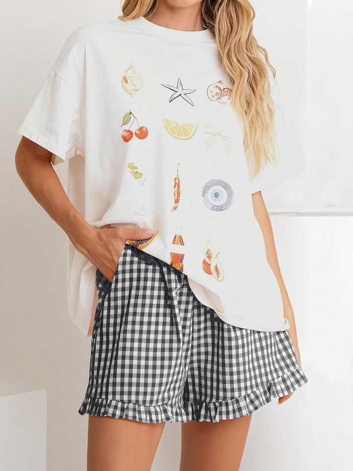 ANRABESS Women's Gingham Shorts - Ruffle Boxer Pajama Shorts with Pockets