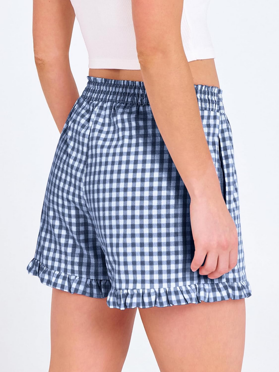ANRABESS Women's Gingham Shorts - Ruffle Boxer Pajama Shorts with Pockets