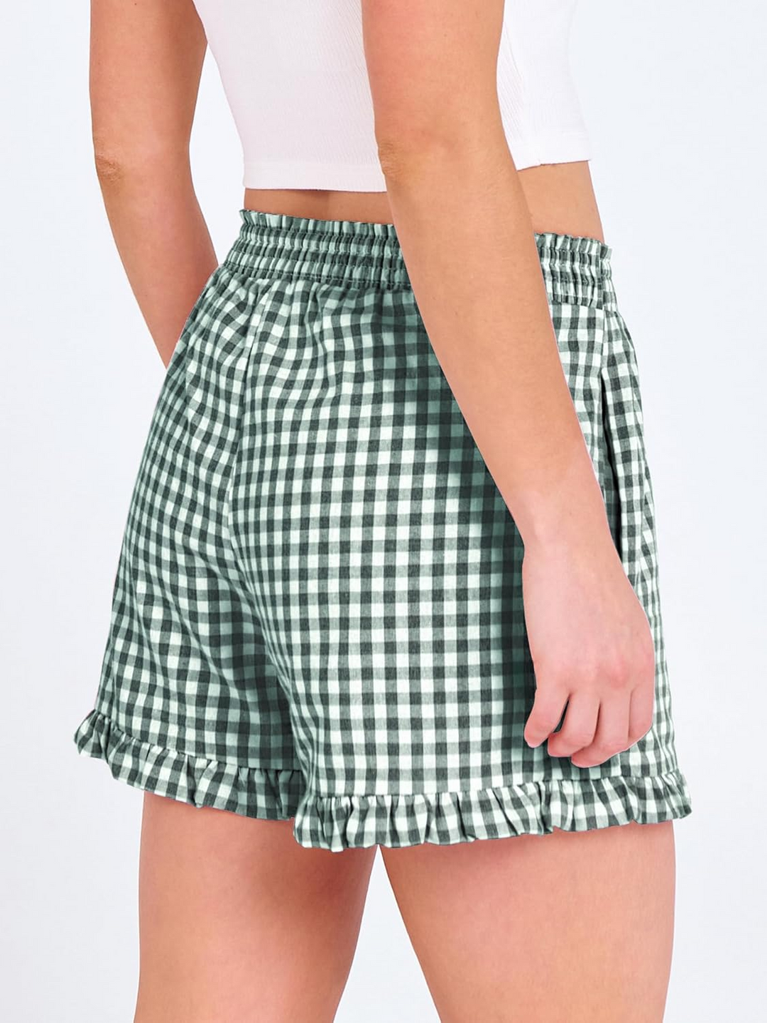 ANRABESS Women's Gingham Shorts - Ruffle Boxer Pajama Shorts with Pockets