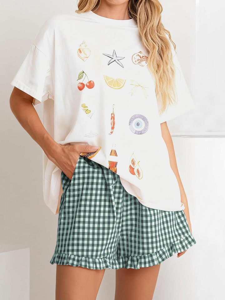 ANRABESS Women's Gingham Shorts - Ruffle Boxer Pajama Shorts with Pockets