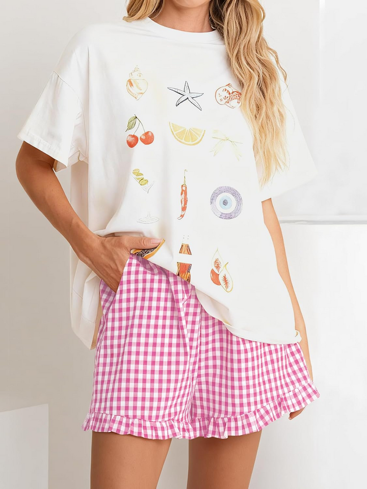 ANRABESS Women's Gingham Shorts - Ruffle Boxer Pajama Shorts with Pockets