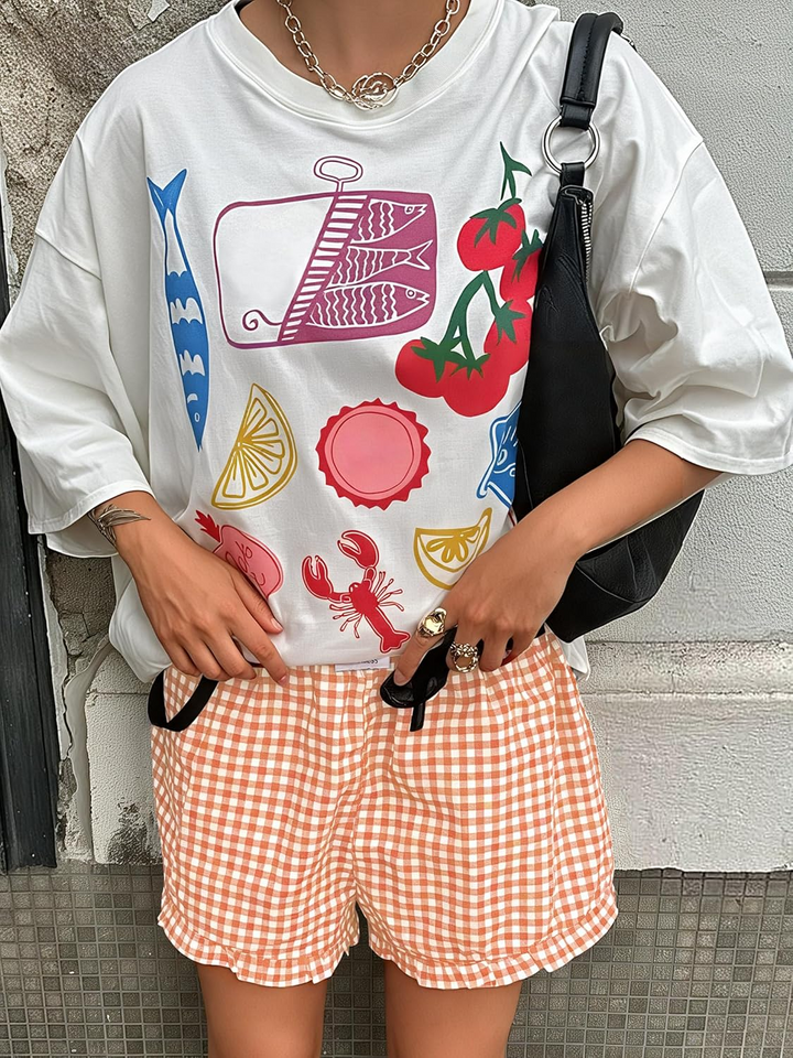 ANRABESS Women's Gingham Shorts - Ruffle Boxer Pajama Shorts with Pockets