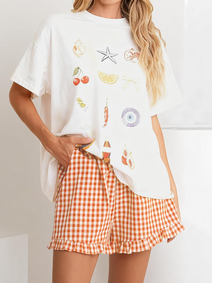 ANRABESS Women's Gingham Shorts - Ruffle Boxer Pajama Shorts with Pockets