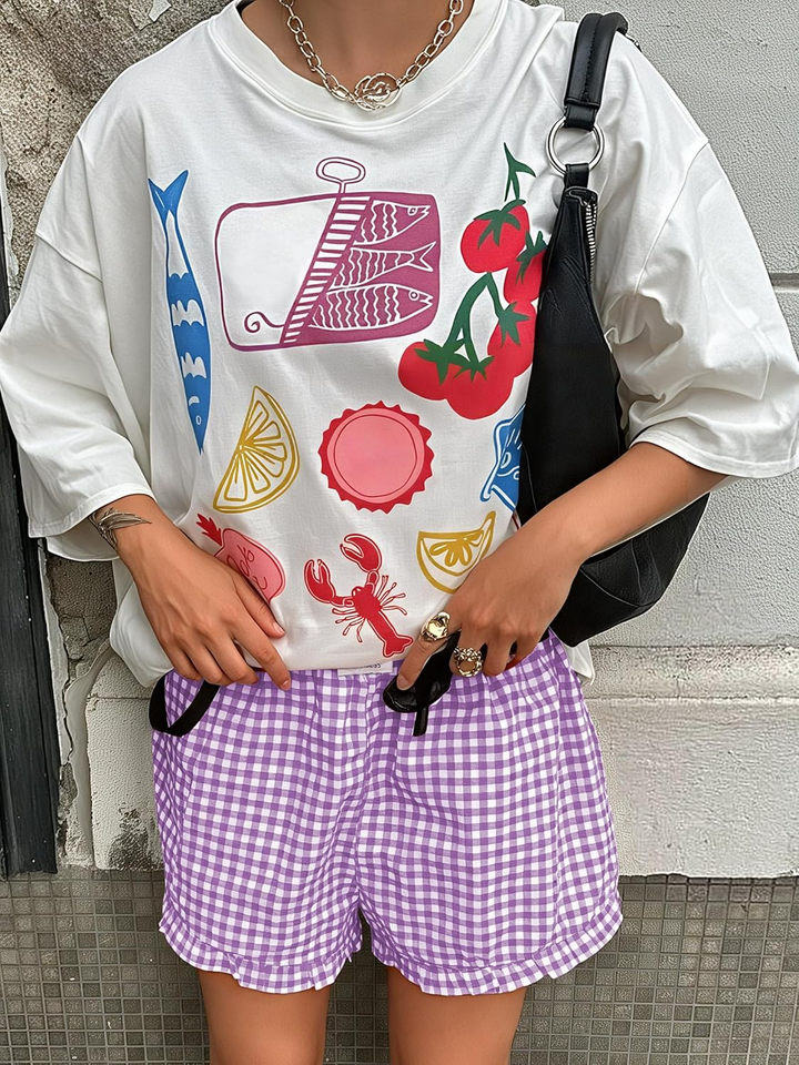 ANRABESS Women's Gingham Shorts - Ruffle Boxer Pajama Shorts with Pockets