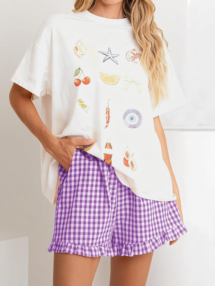 ANRABESS Women's Gingham Shorts - Ruffle Boxer Pajama Shorts with Pockets