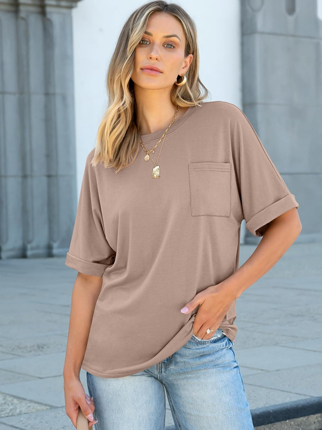 ANRABESS Women's Oversized T-Shirt with Pocket