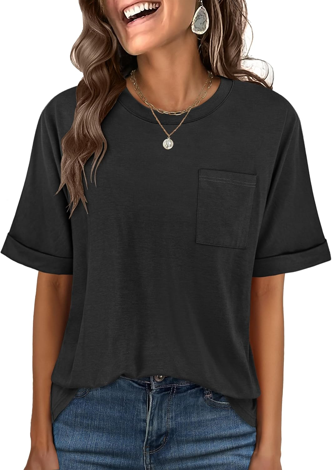 ANRABESS Women's Oversized T-Shirt with Pocket