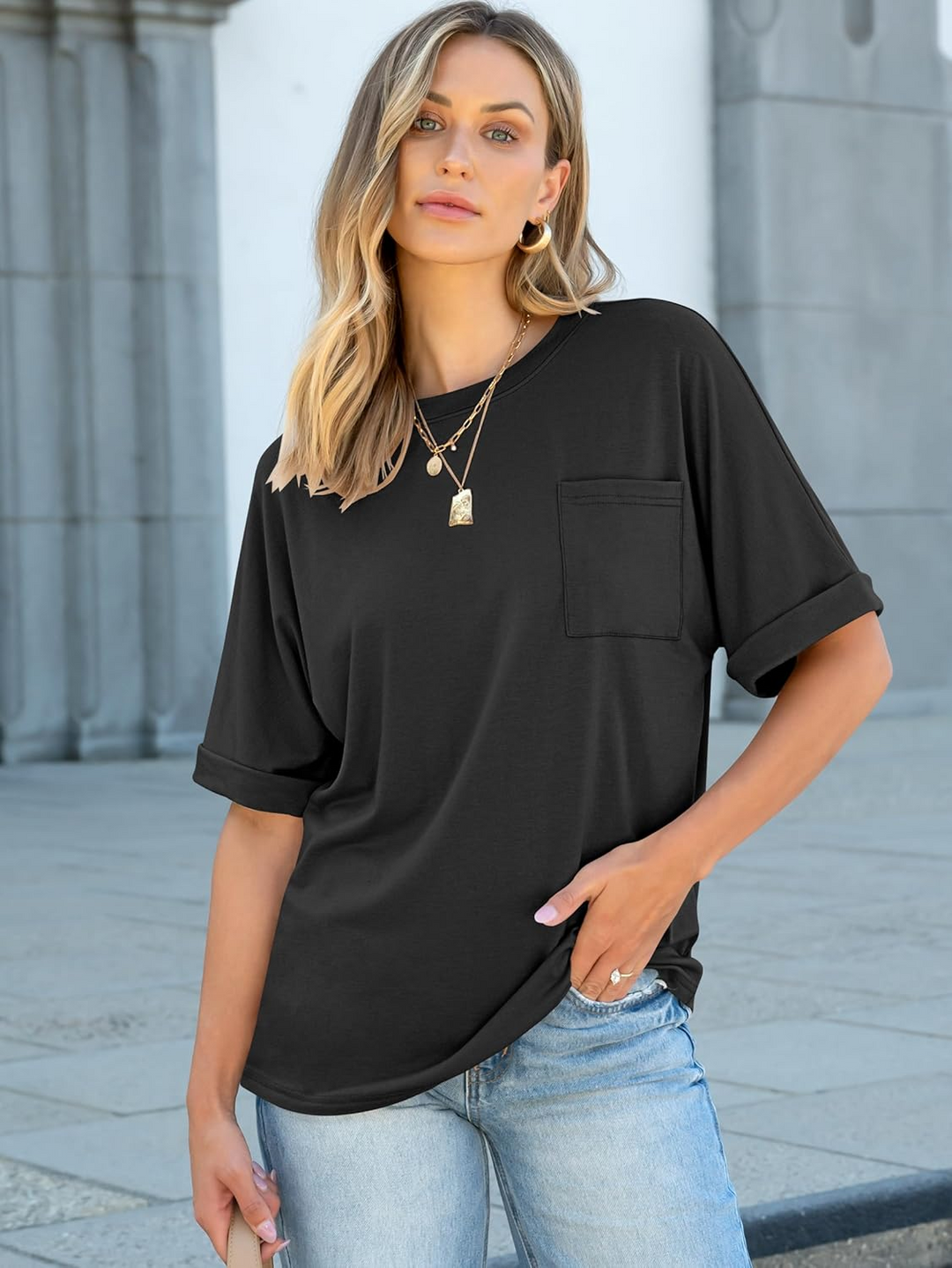 ANRABESS Women's Oversized T-Shirt with Pocket
