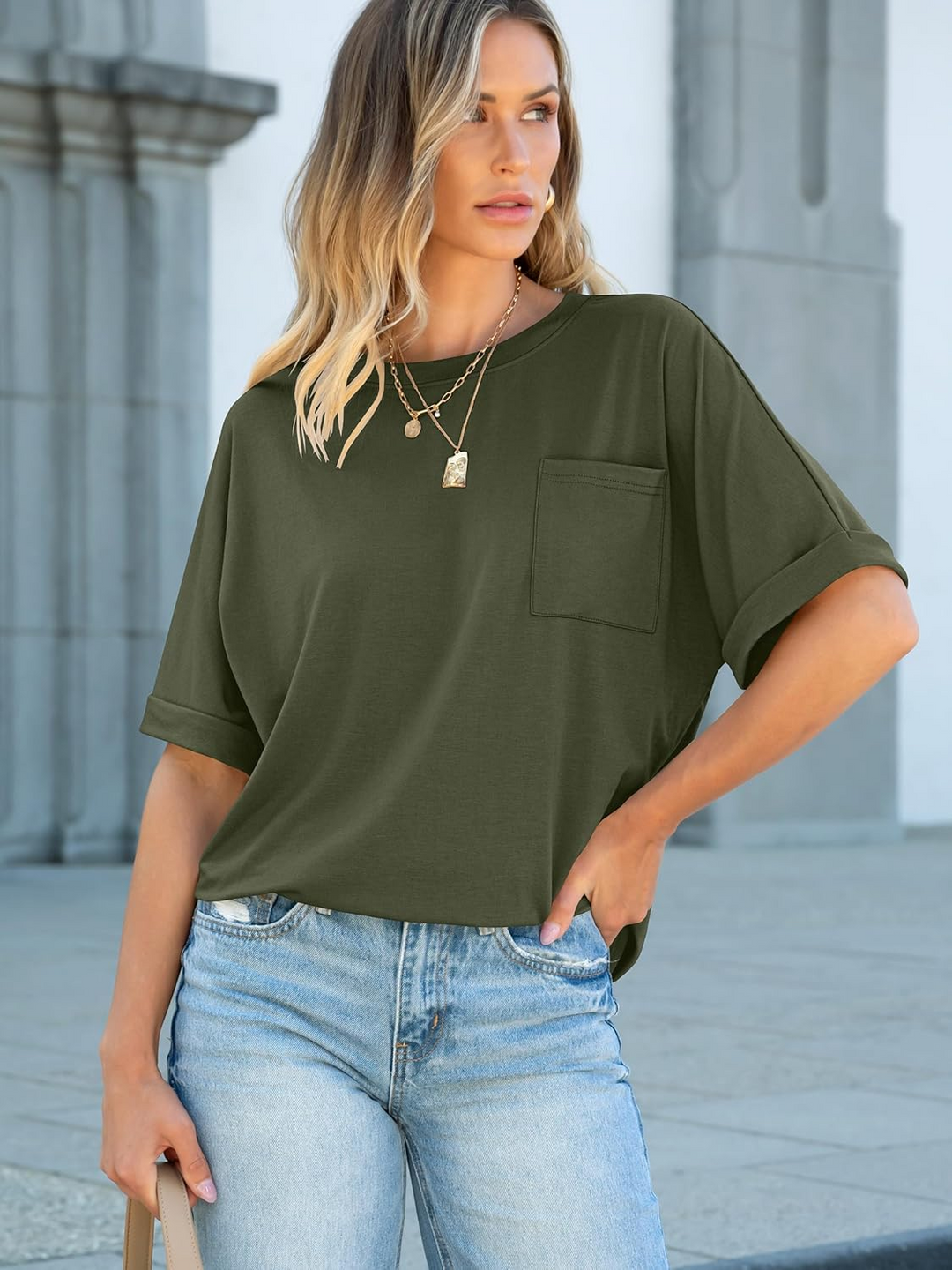ANRABESS Women's Oversized T-Shirt with Pocket