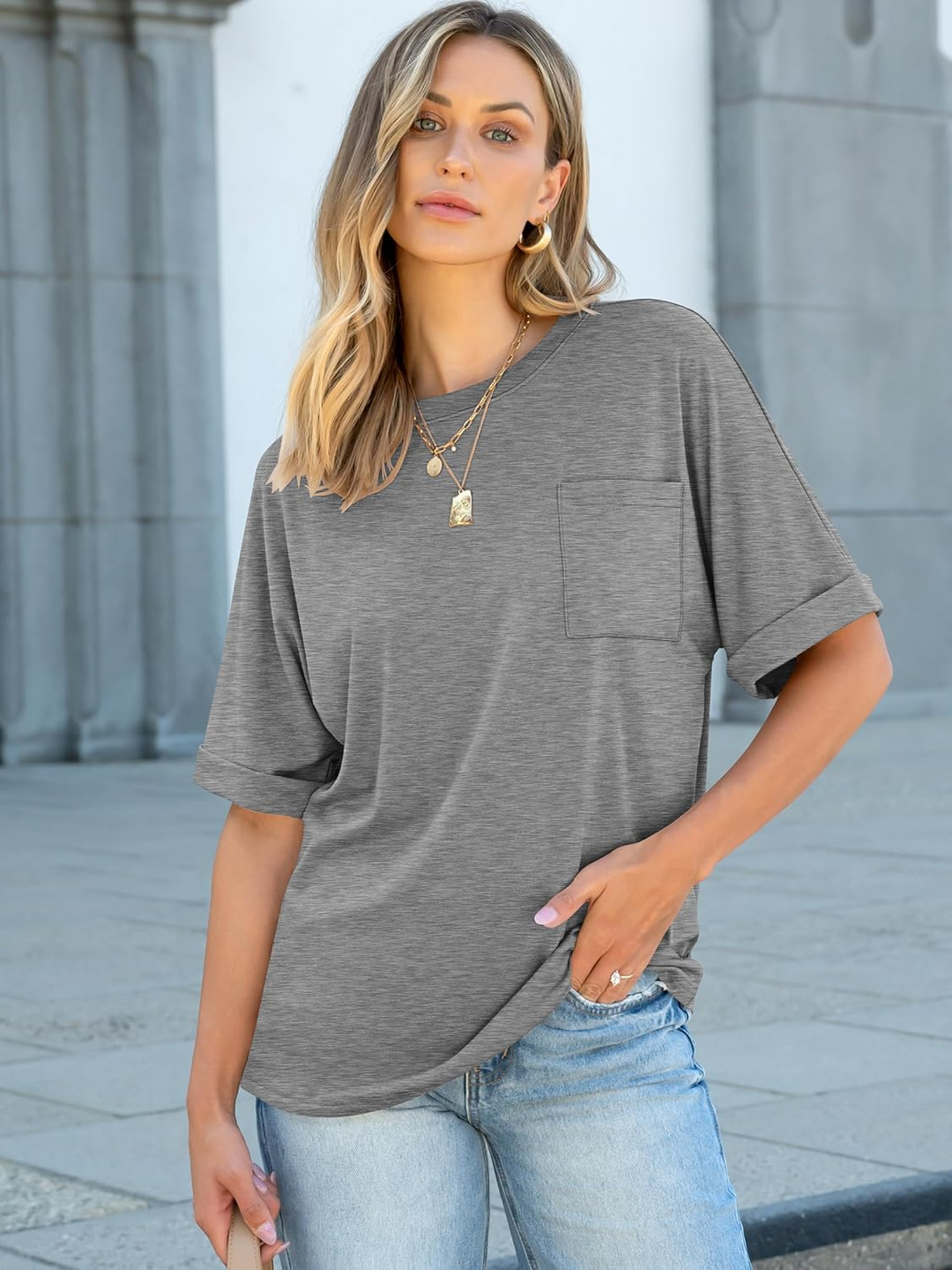 ANRABESS Women's Oversized T-Shirt with Pocket