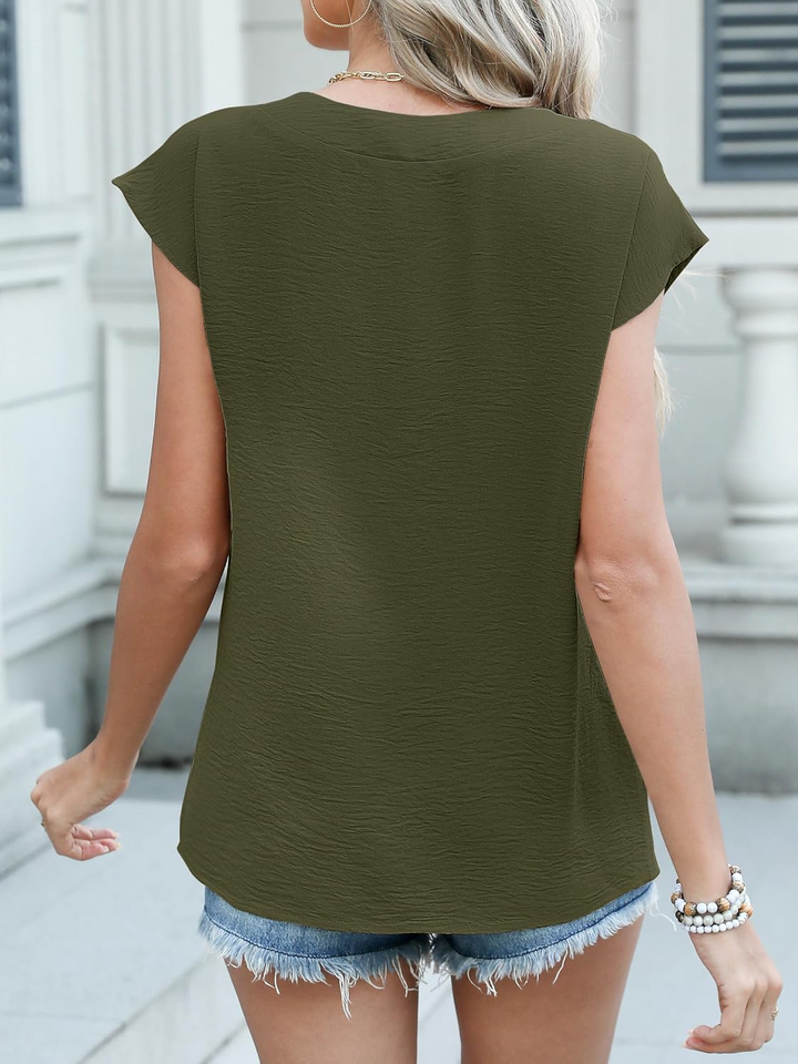 ANRABESS Women's V-Neck Cap Sleeve Blouse