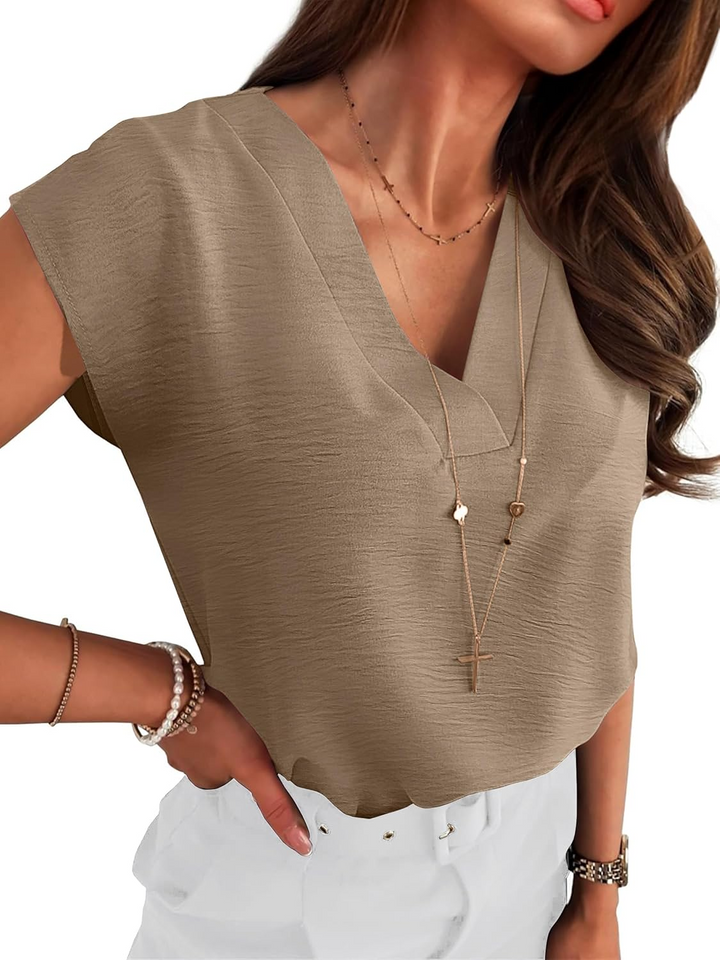 ANRABESS Women's V-Neck Cap Sleeve Blouse