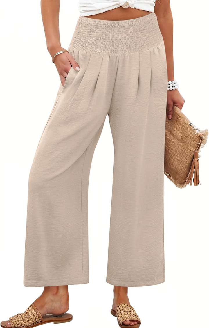 ANRABESS Women's Palazzo Pants - High Waisted Wide Leg with Pockets, Casual Flowy Trousers for Beach & Lounge