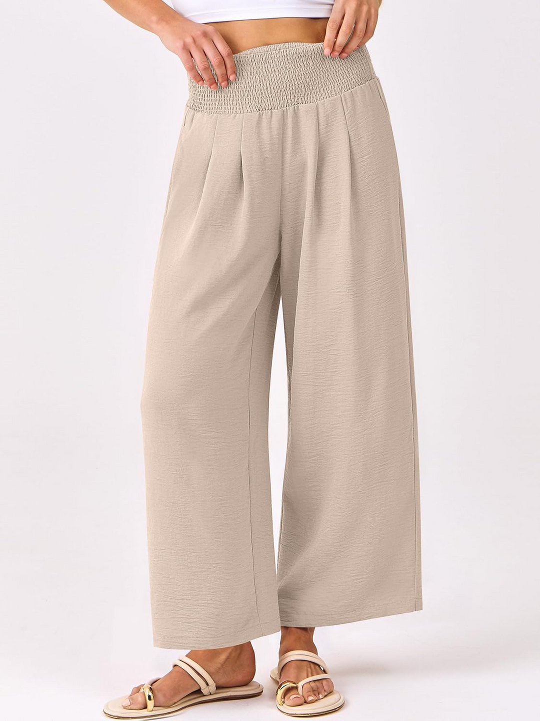 ANRABESS Women's Palazzo Pants - High Waisted Wide Leg with Pockets, Casual Flowy Trousers for Beach & Lounge