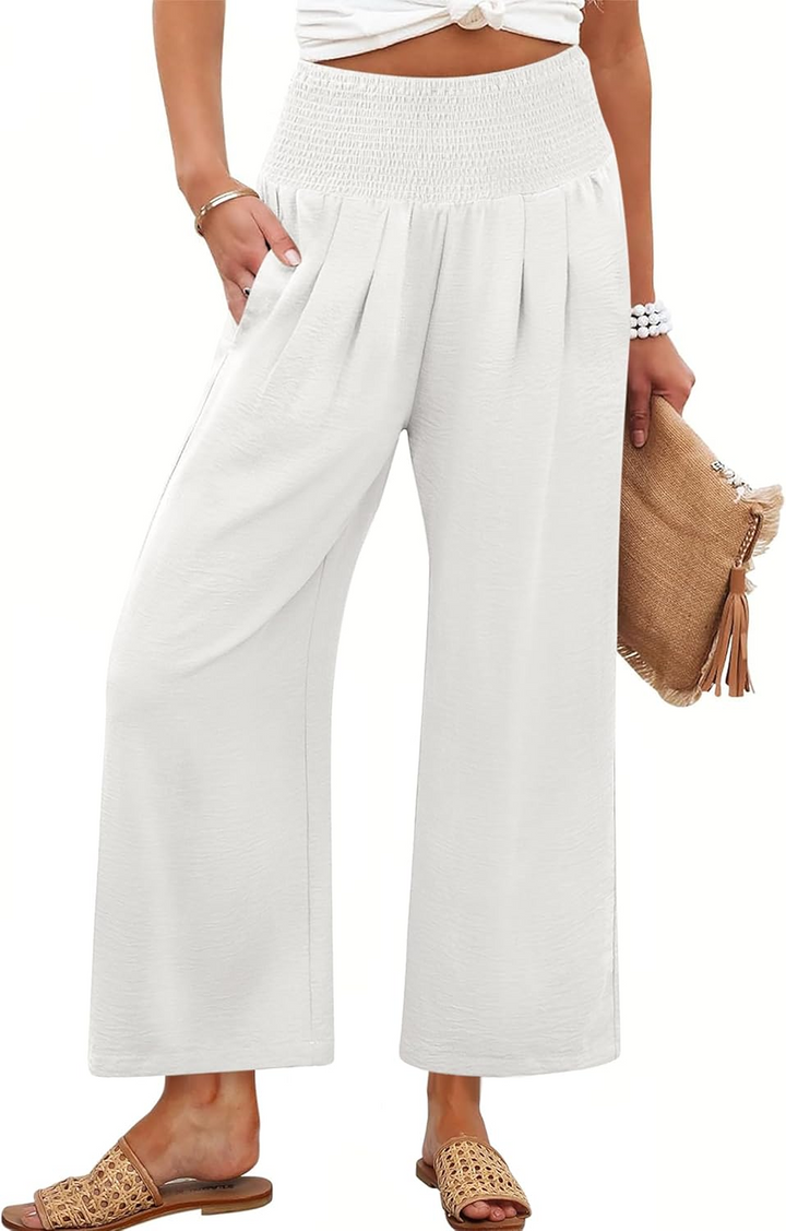 ANRABESS Women's Palazzo Pants - High Waisted Wide Leg with Pockets, Casual Flowy Trousers for Beach & Lounge
