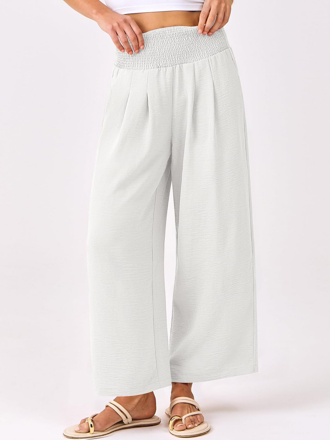 ANRABESS Women's Palazzo Pants - High Waisted Wide Leg with Pockets, Casual Flowy Trousers for Beach & Lounge