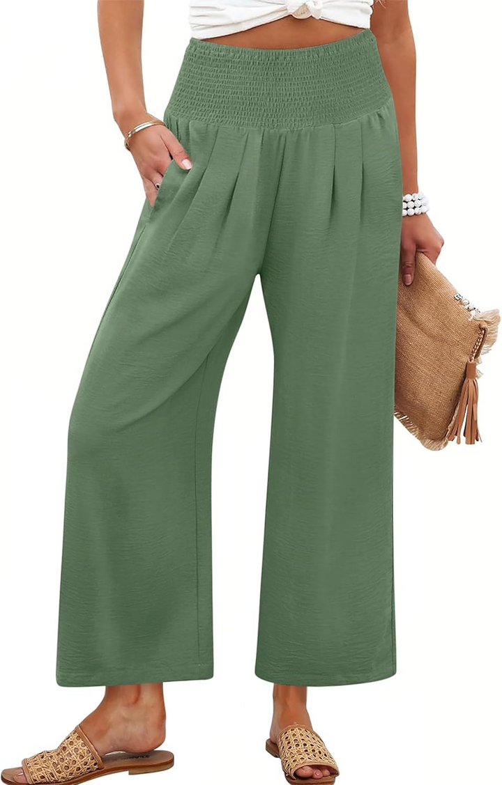 ANRABESS Women's Palazzo Pants - High Waisted Wide Leg with Pockets, Casual Flowy Trousers for Beach & Lounge