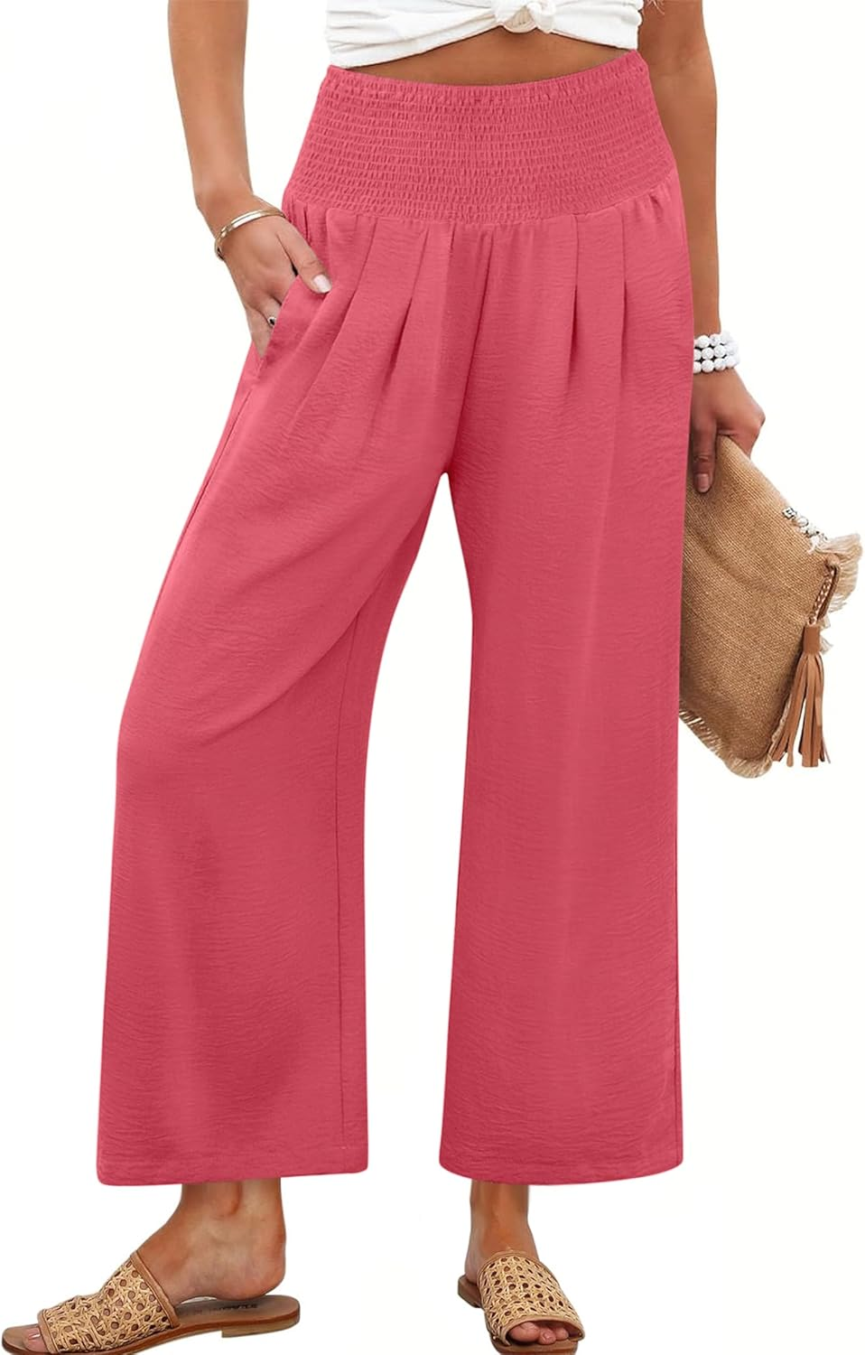 ANRABESS Women's Palazzo Pants - High Waisted Wide Leg with Pockets, Casual Flowy Trousers for Beach & Lounge