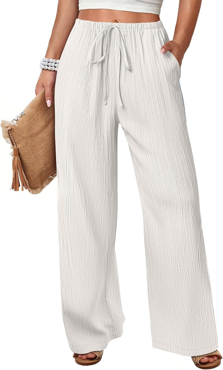ANRABESS Women's Wide Leg Pants - Elastic Waist Palazzo with Pockets, Lightweight Flowy Trousers for Beach & Lounge