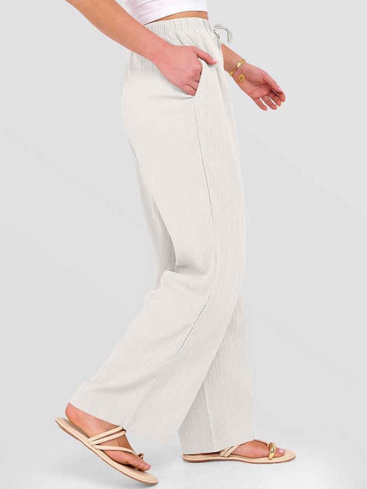 ANRABESS Women's Wide Leg Pants - Elastic Waist Palazzo with Pockets, Lightweight Flowy Trousers for Beach & Lounge