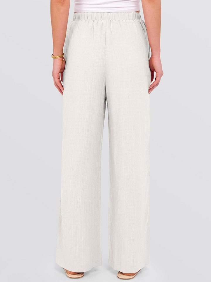 ANRABESS Women's Wide Leg Pants - Elastic Waist Palazzo with Pockets, Lightweight Flowy Trousers for Beach & Lounge