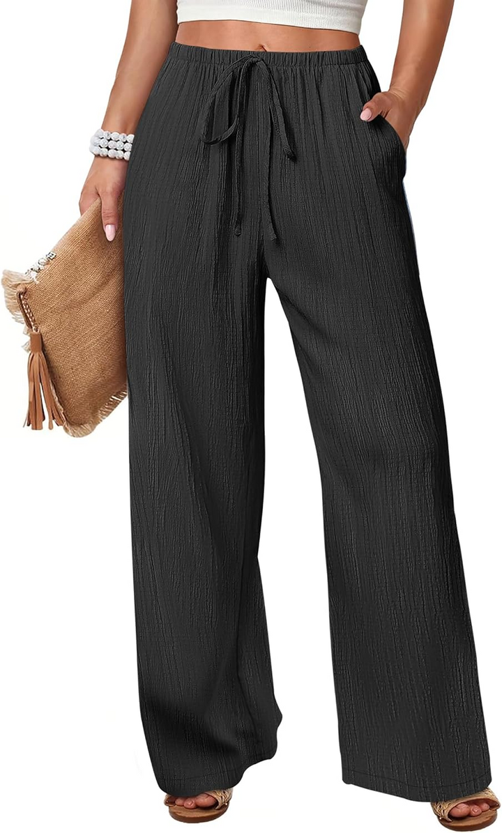 ANRABESS Women's Wide Leg Pants - Elastic Waist Palazzo with Pockets, Lightweight Flowy Trousers for Beach & Lounge