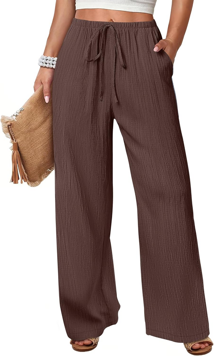 ANRABESS Women's Wide Leg Pants - Elastic Waist Palazzo with Pockets, Lightweight Flowy Trousers for Beach & Lounge