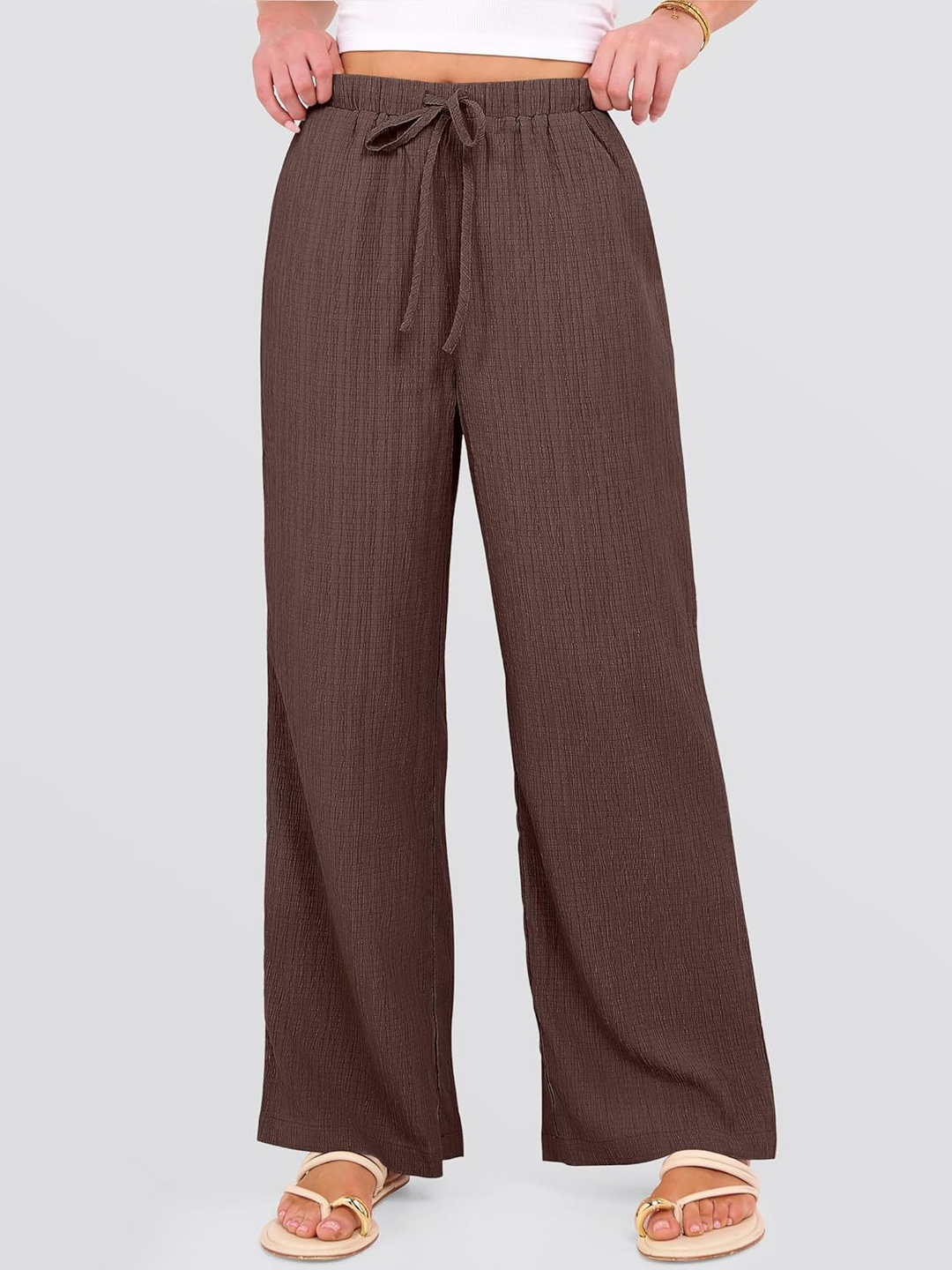 ANRABESS Women's Wide Leg Pants - Elastic Waist Palazzo with Pockets, Lightweight Flowy Trousers for Beach & Lounge