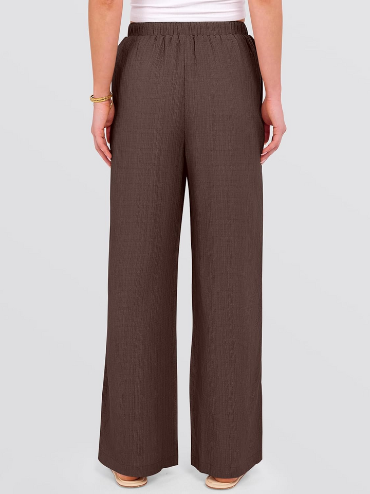 ANRABESS Women's Wide Leg Pants - Elastic Waist Palazzo with Pockets, Lightweight Flowy Trousers for Beach & Lounge