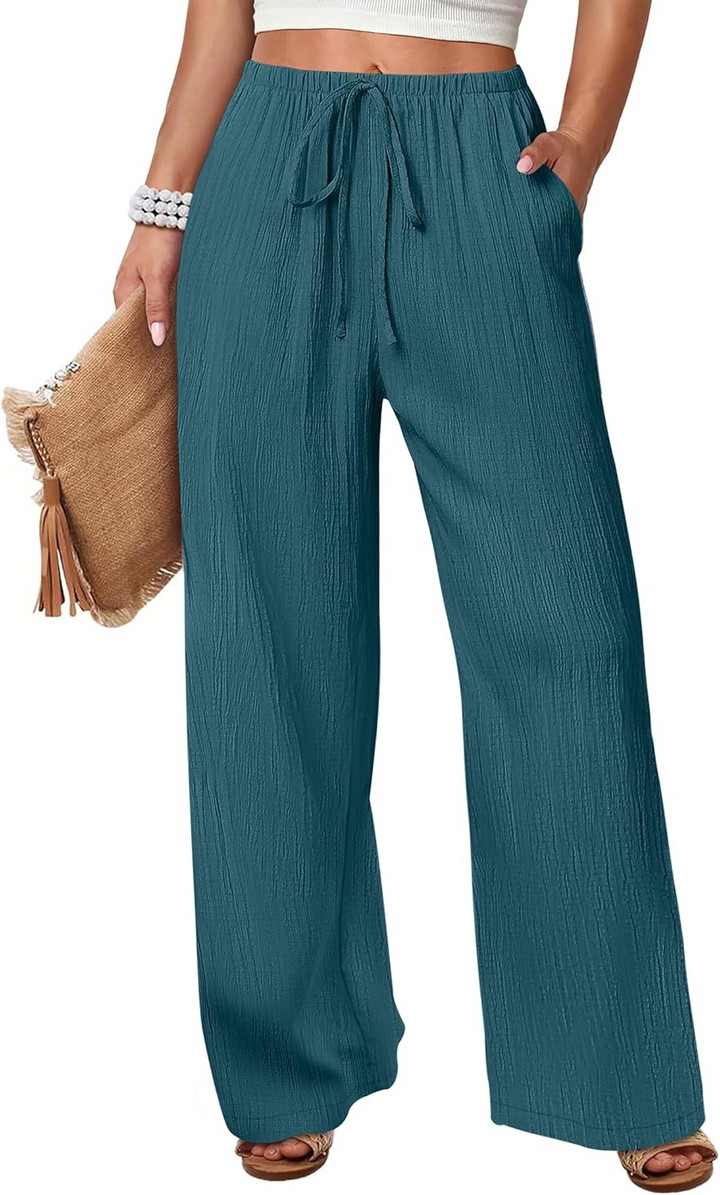 ANRABESS Women's Wide Leg Pants - Elastic Waist Palazzo with Pockets, Lightweight Flowy Trousers for Beach & Lounge