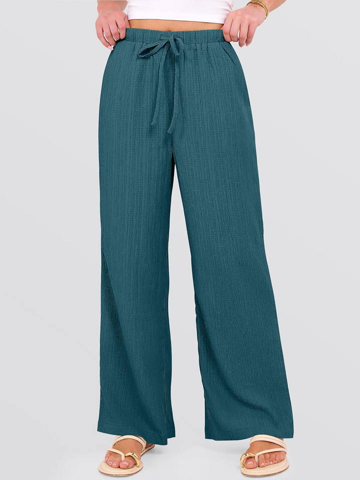 ANRABESS Women's Wide Leg Pants - Elastic Waist Palazzo with Pockets, Lightweight Flowy Trousers for Beach & Lounge