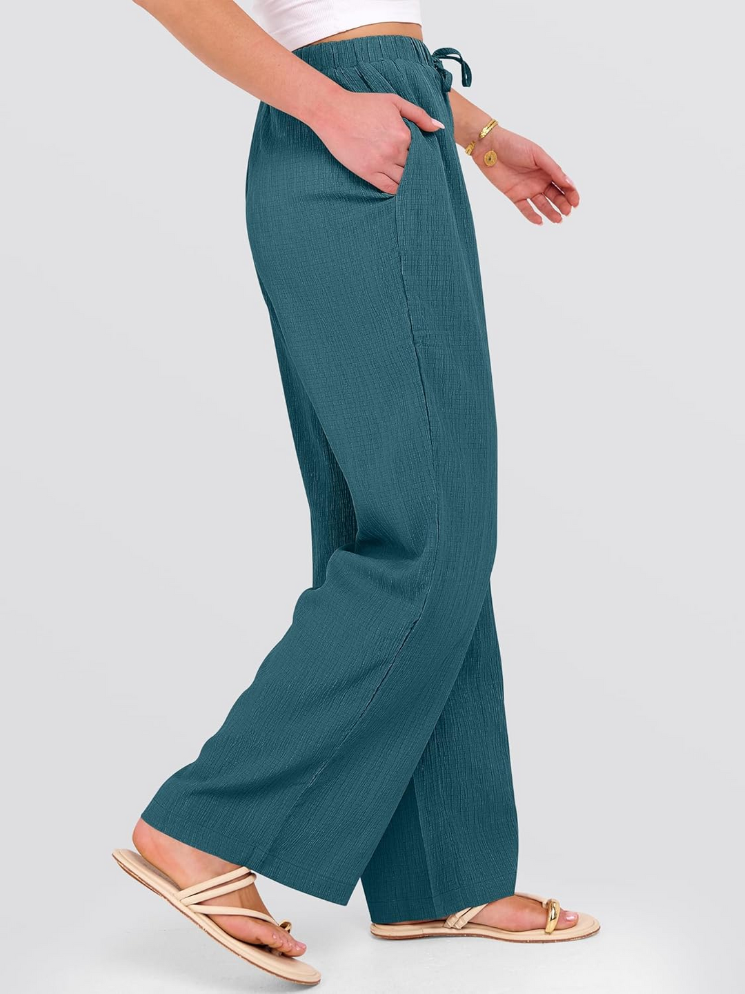 ANRABESS Women's Wide Leg Pants - Elastic Waist Palazzo with Pockets, Lightweight Flowy Trousers for Beach & Lounge