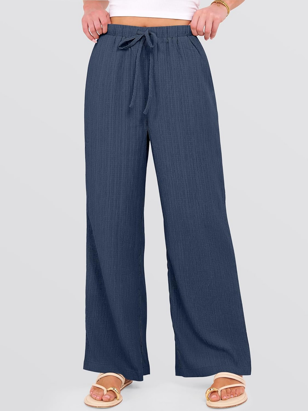 ANRABESS Women's Wide Leg Pants - Elastic Waist Palazzo with Pockets, Lightweight Flowy Trousers for Beach & Lounge