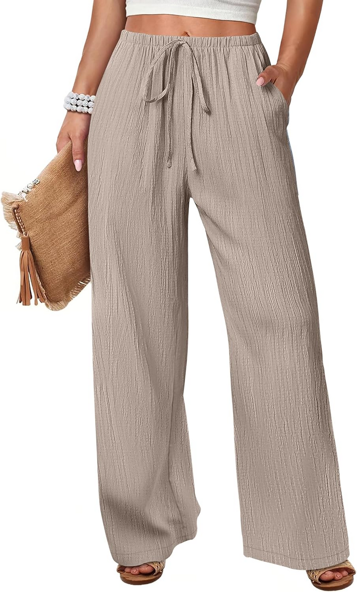 ANRABESS Women's Wide Leg Pants - Elastic Waist Palazzo with Pockets, Lightweight Flowy Trousers for Beach & Lounge