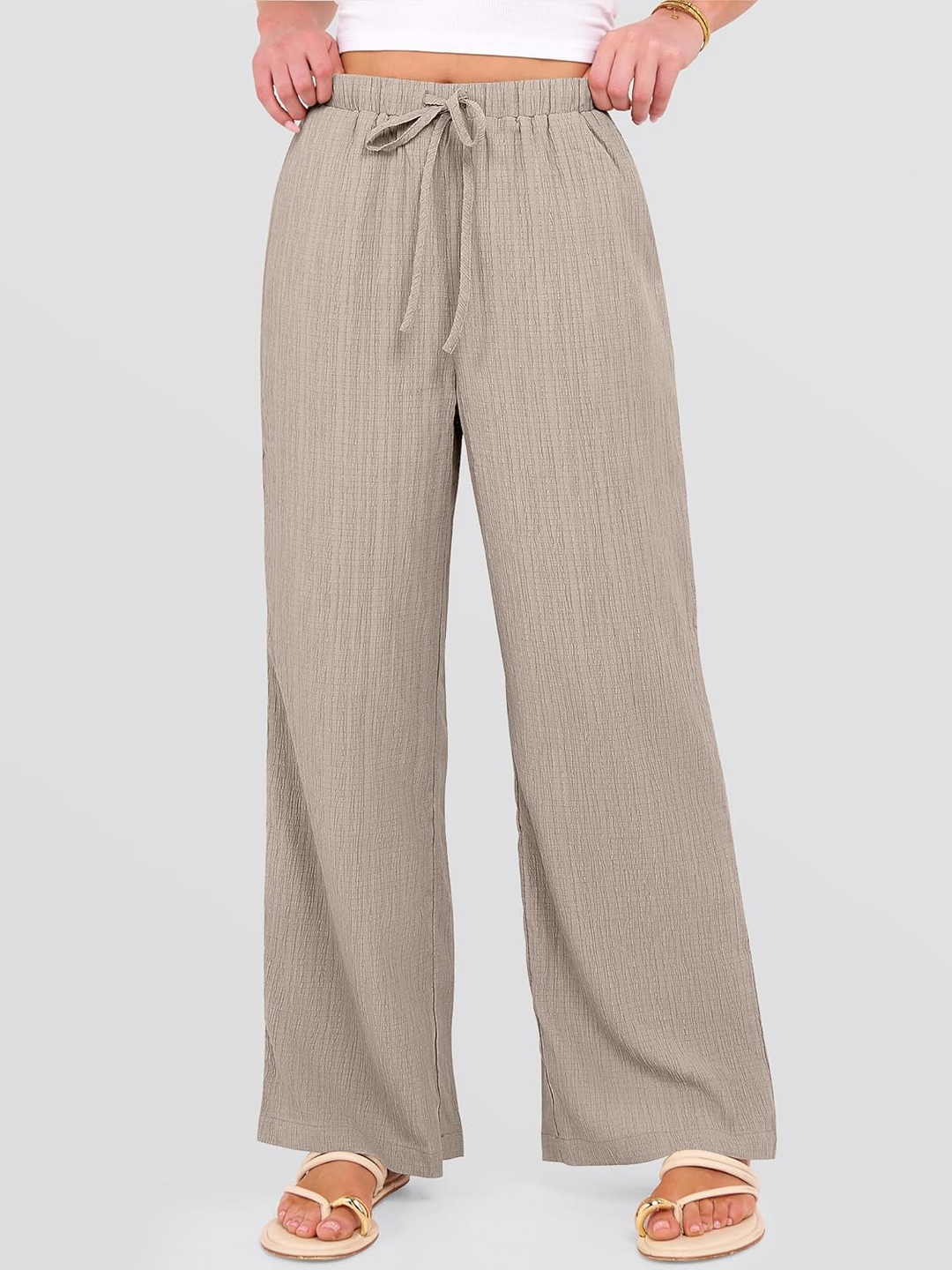 ANRABESS Women's Wide Leg Pants - Elastic Waist Palazzo with Pockets, Lightweight Flowy Trousers for Beach & Lounge