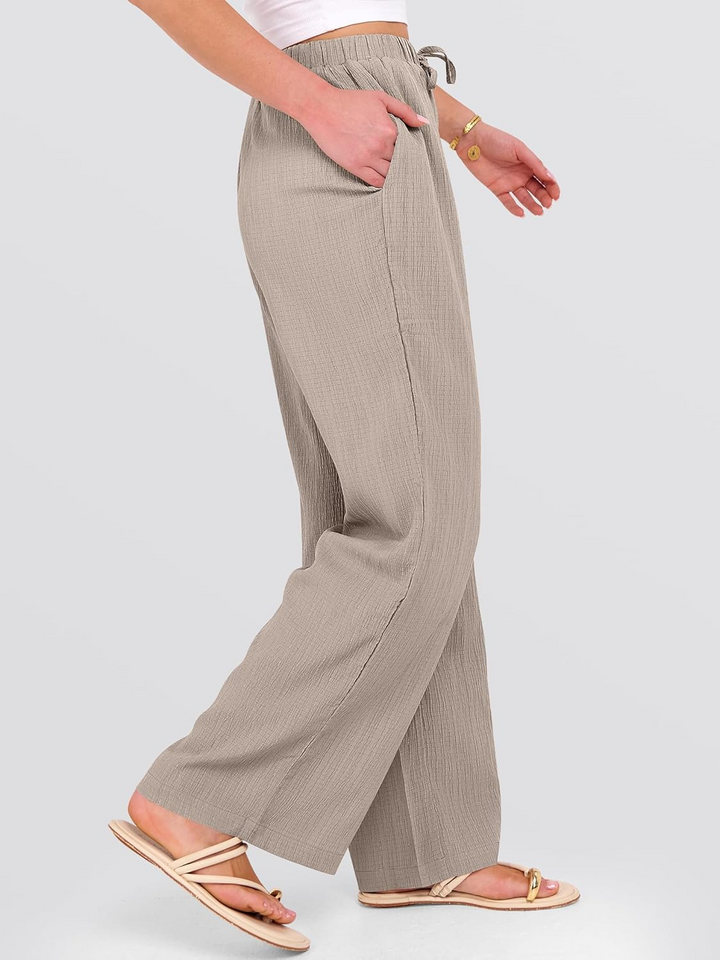ANRABESS Women's Wide Leg Pants - Elastic Waist Palazzo with Pockets, Lightweight Flowy Trousers for Beach & Lounge
