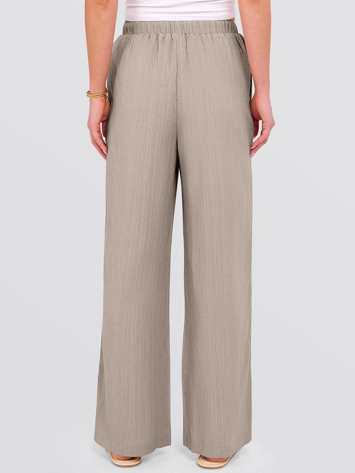 ANRABESS Women's Wide Leg Pants - Elastic Waist Palazzo with Pockets, Lightweight Flowy Trousers for Beach & Lounge