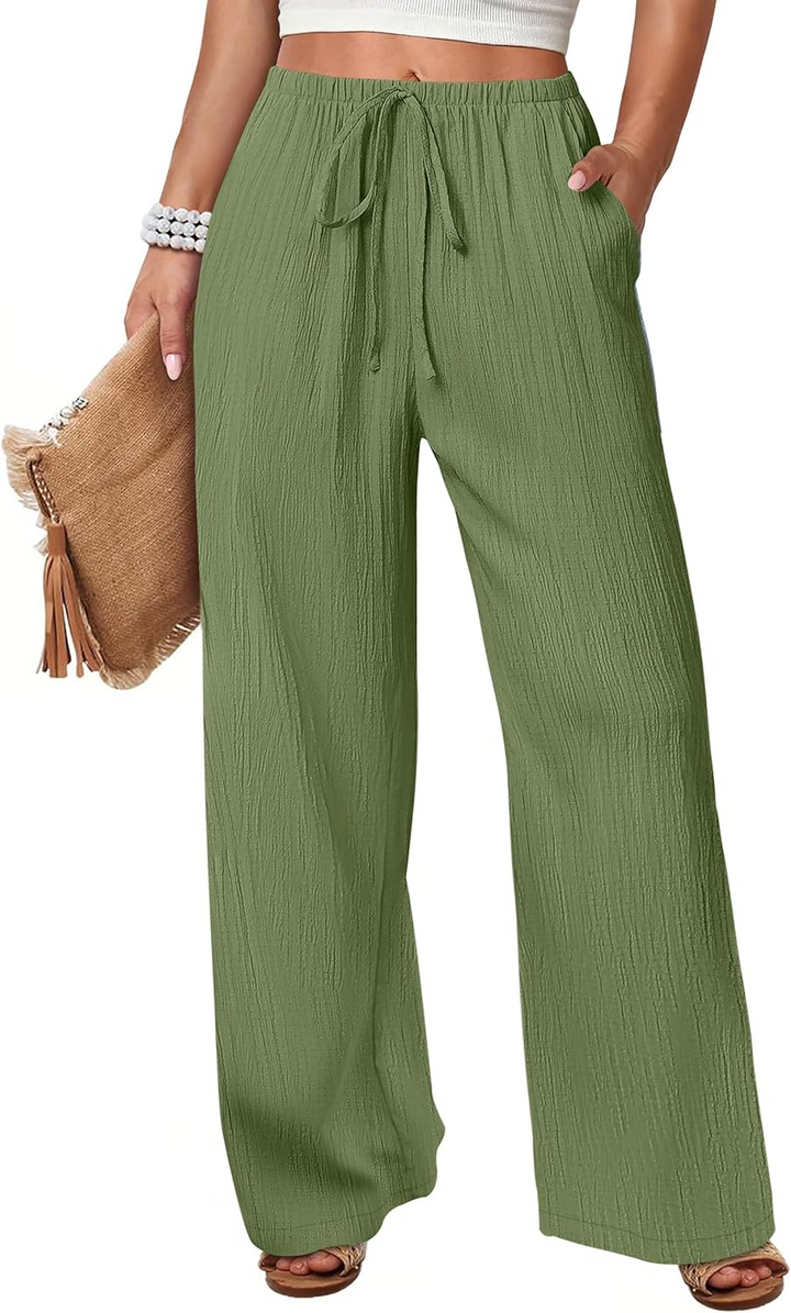 ANRABESS Women's Wide Leg Pants - Elastic Waist Palazzo with Pockets, Lightweight Flowy Trousers for Beach & Lounge