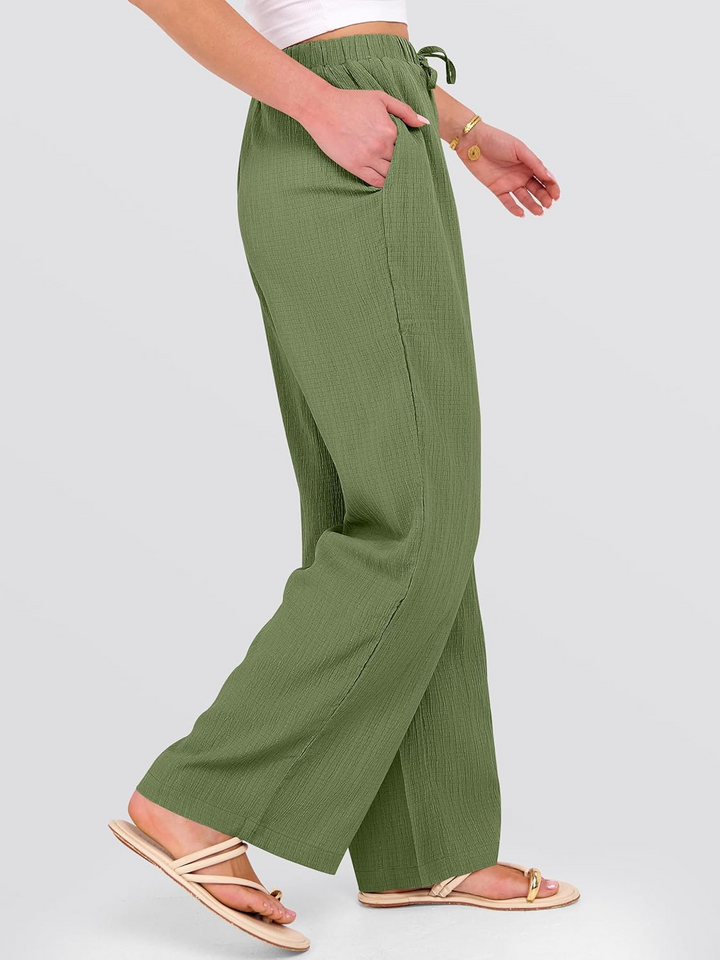 ANRABESS Women's Wide Leg Pants - Elastic Waist Palazzo with Pockets, Lightweight Flowy Trousers for Beach & Lounge
