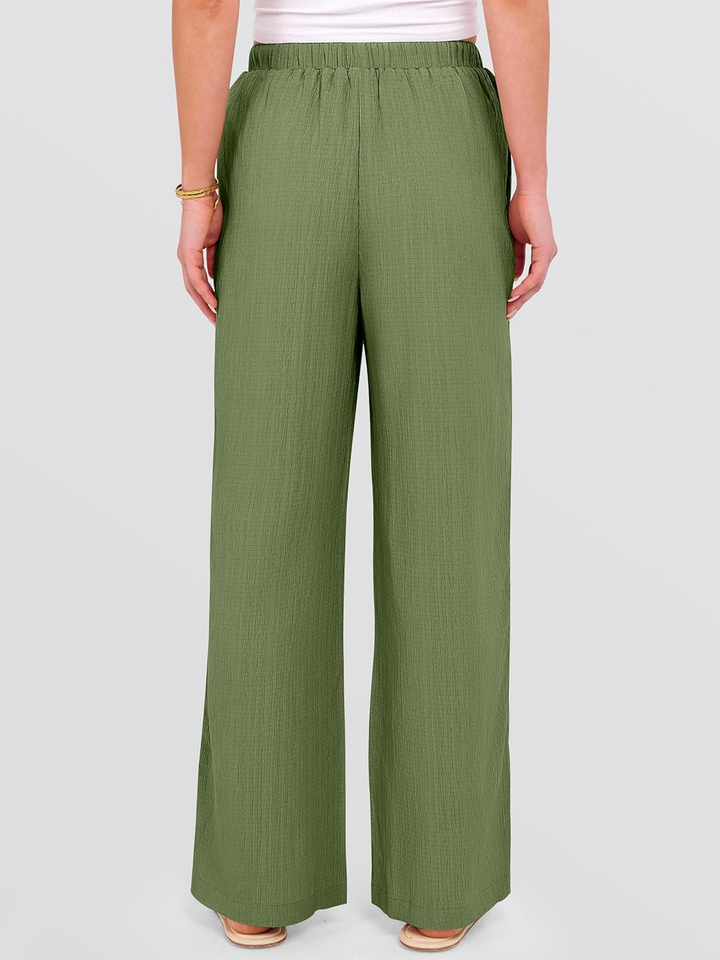 ANRABESS Women's Wide Leg Pants - Elastic Waist Palazzo with Pockets, Lightweight Flowy Trousers for Beach & Lounge