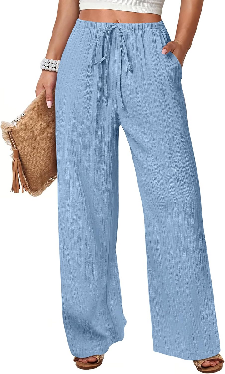 ANRABESS Women's Wide Leg Pants - Elastic Waist Palazzo with Pockets, Lightweight Flowy Trousers for Beach & Lounge