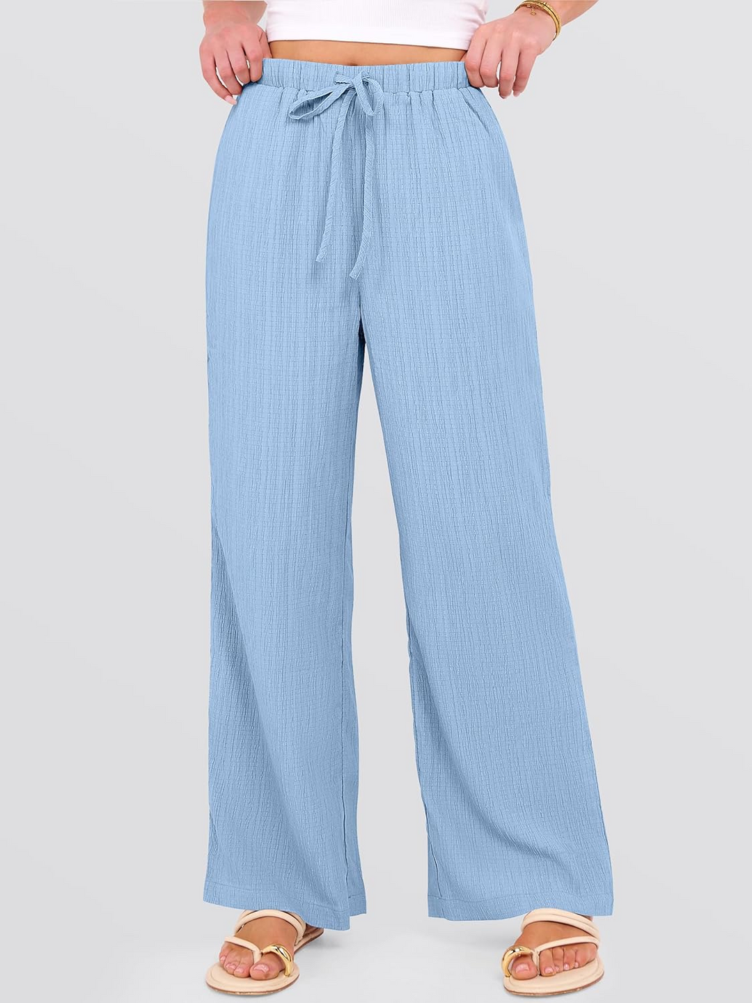 ANRABESS Women's Wide Leg Pants - Elastic Waist Palazzo with Pockets, Lightweight Flowy Trousers for Beach & Lounge