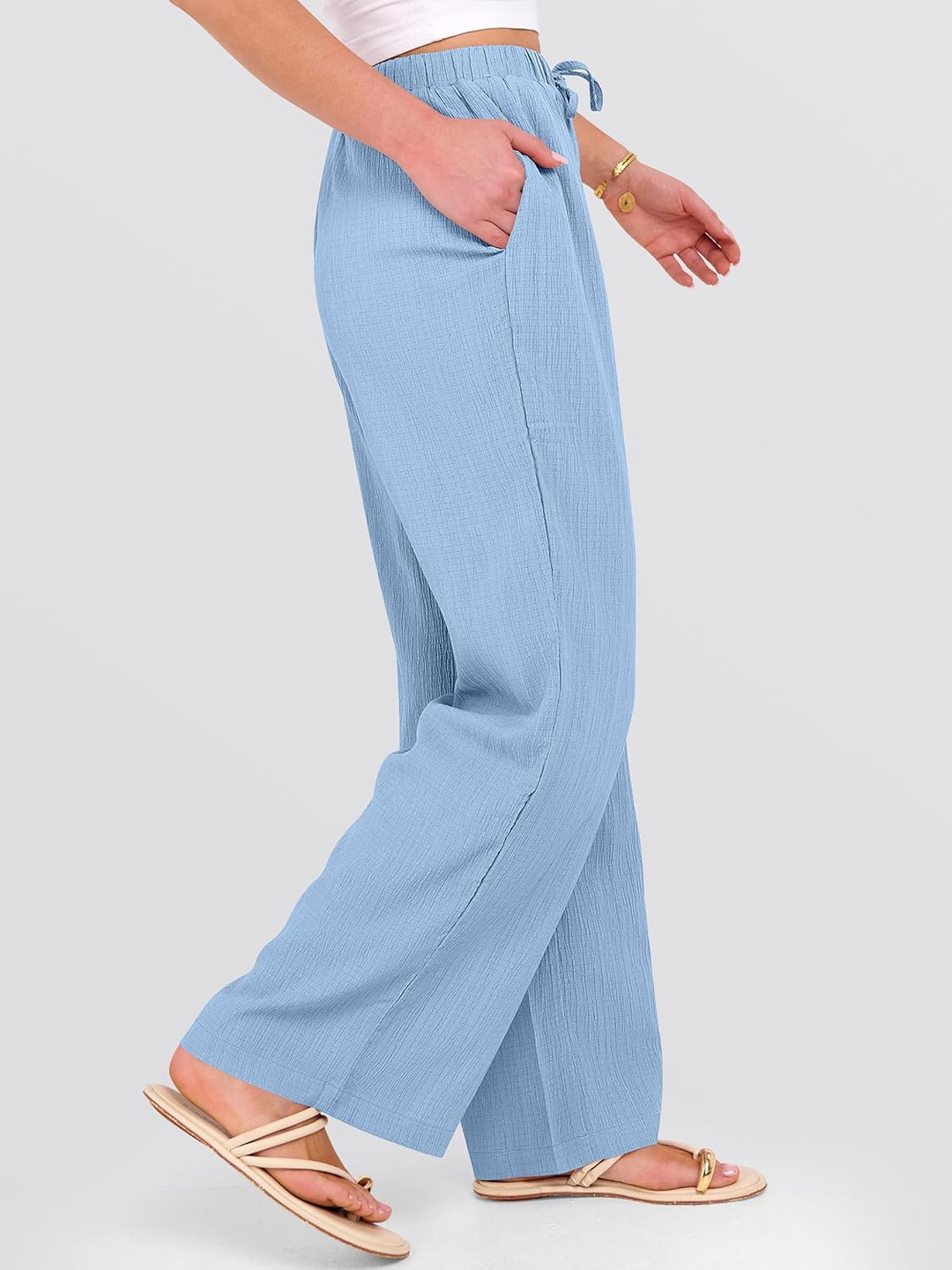 ANRABESS Women's Wide Leg Pants - Elastic Waist Palazzo with Pockets, Lightweight Flowy Trousers for Beach & Lounge