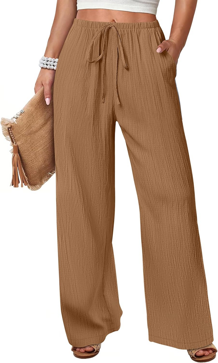ANRABESS Women's Wide Leg Pants - Elastic Waist Palazzo with Pockets, Lightweight Flowy Trousers for Beach & Lounge