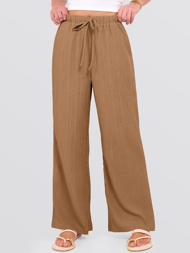 ANRABESS Women's Wide Leg Pants - Elastic Waist Palazzo with Pockets, Lightweight Flowy Trousers for Beach & Lounge