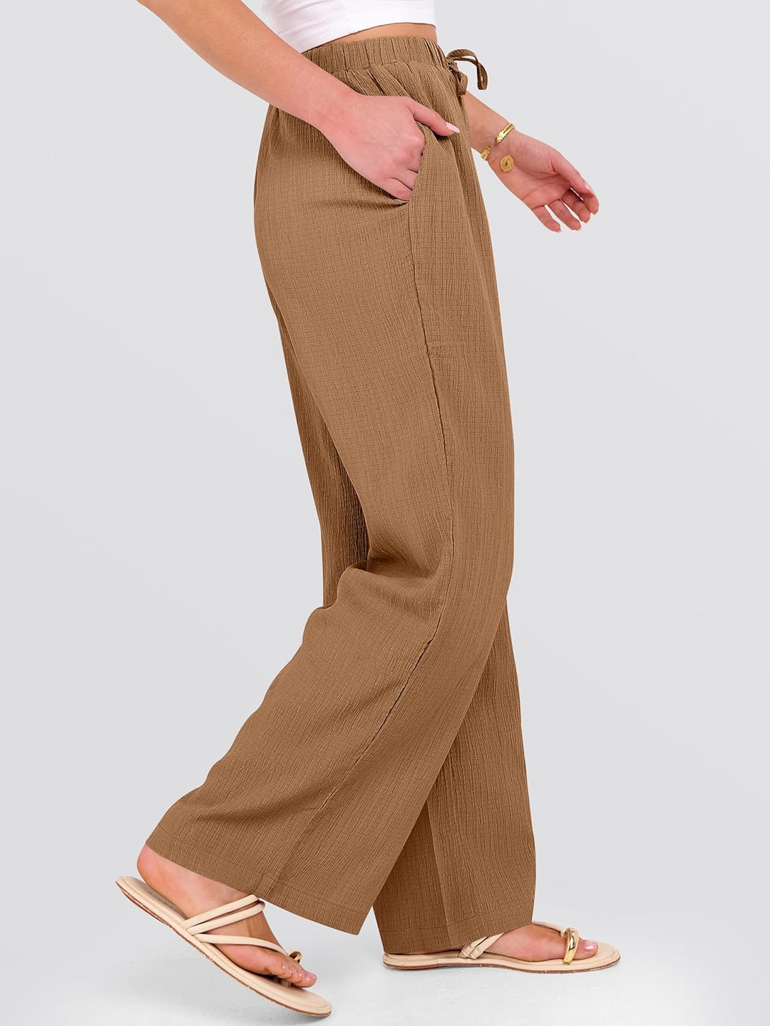 ANRABESS Women's Wide Leg Pants - Elastic Waist Palazzo with Pockets, Lightweight Flowy Trousers for Beach & Lounge